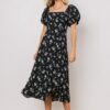 Sher’s Clothing Elegant Floral Puff Sleeve Midi Dress
