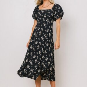 Sher’s Clothing Elegant Floral Puff Sleeve Midi Dress