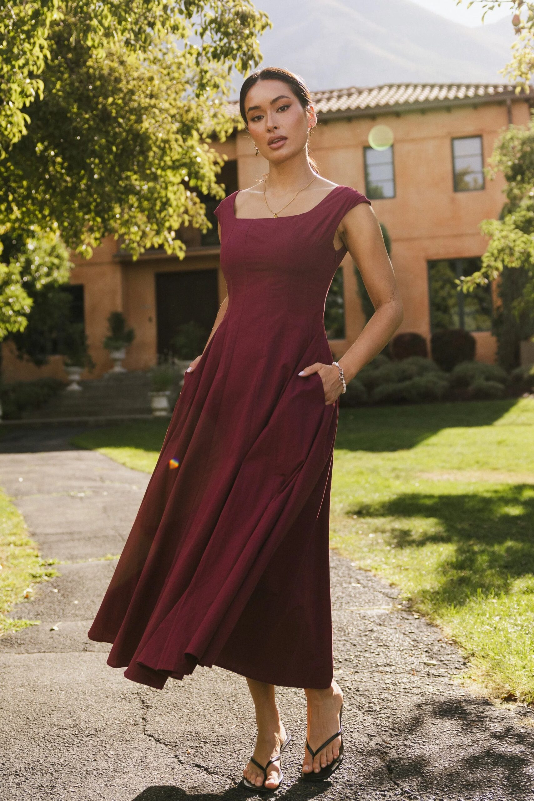 Sher’s Clothing | Elegant Wine Red Women’s Maxi Dress