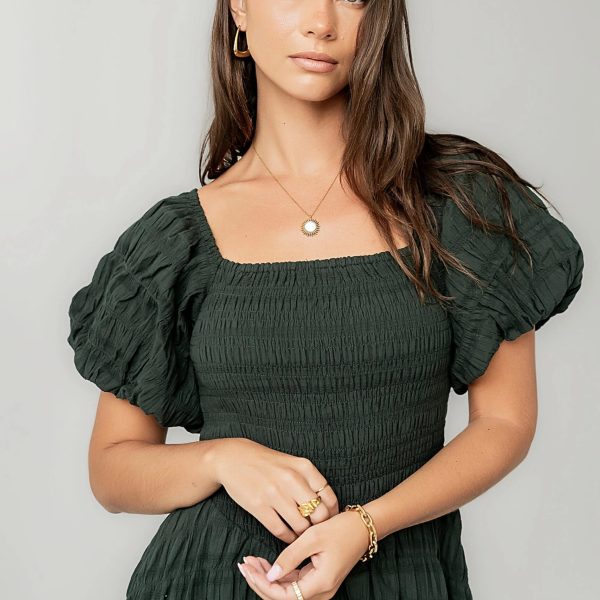 Elegant Smocked Puff Sleeve Maxi Dress for Women (1)
