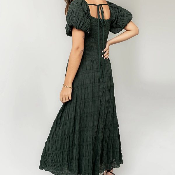 Elegant Smocked Puff Sleeve Maxi Dress for Women (4)